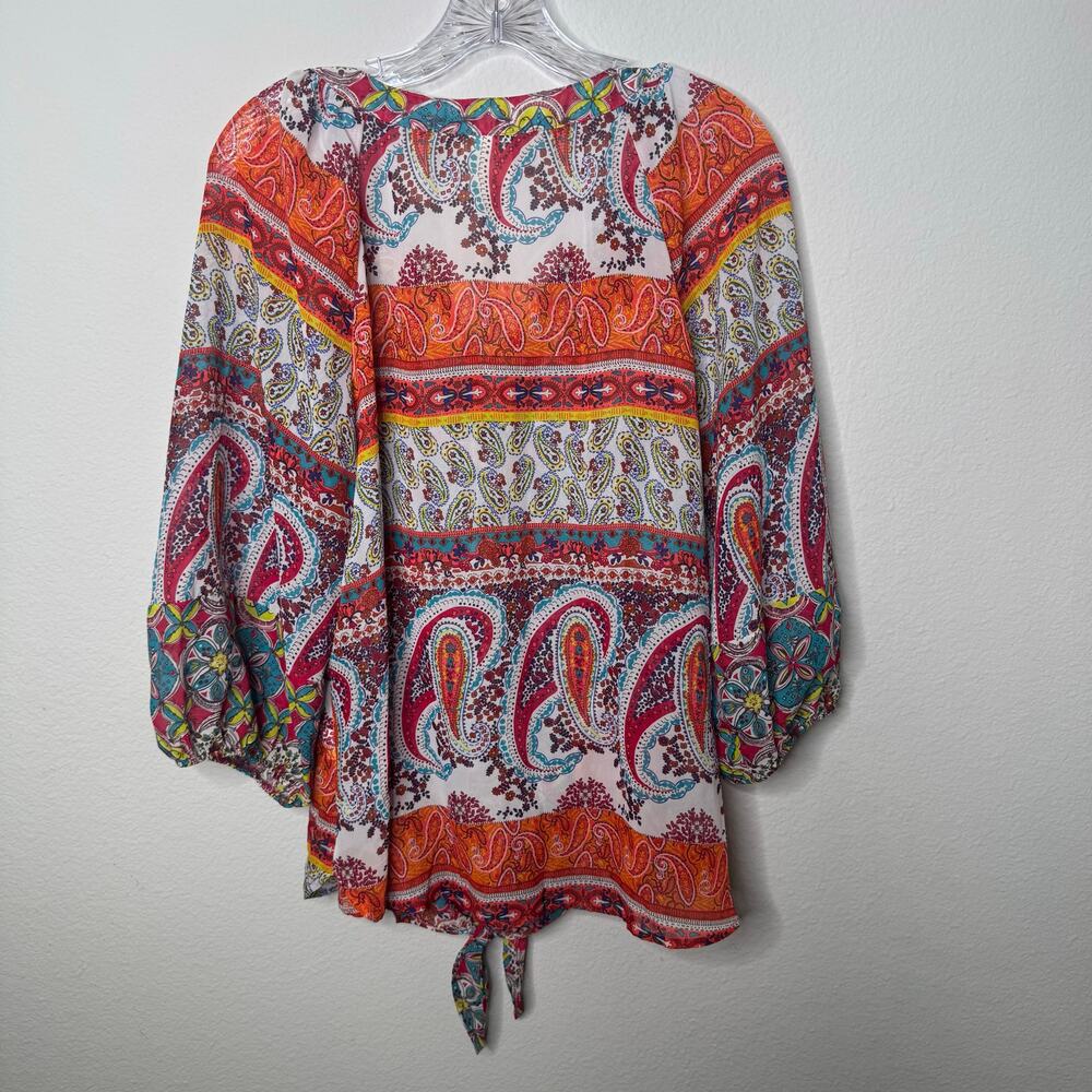 Anthropologie Fig and Flower Women’s Blouse 1X Multicolor Paisley Floral Boho - Picture 4 of 8